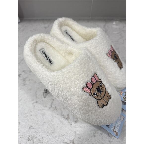 FRENCH BULLDOG Ladies LG 9/10 Memory Foam Slippers House Shoes Faux Fur Lining - Picture 2 of 5